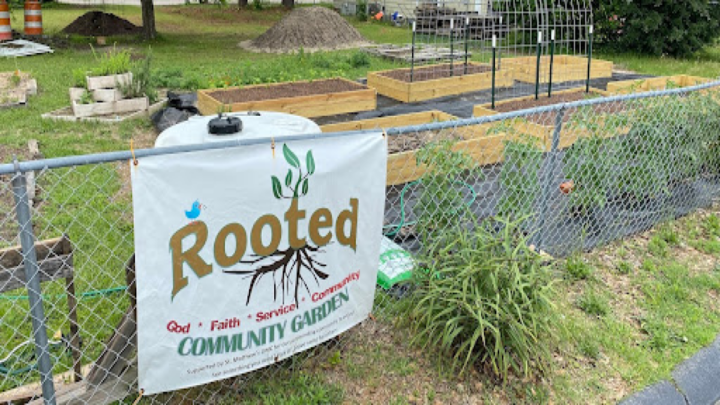 view of rooted community garden